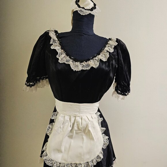 Satin French Maid Mini Dress - Picture 1 of 3